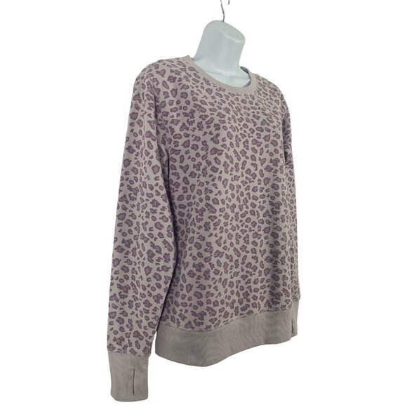 Tek Gear Womens Lavender Leopard Print Sweatshirt Fleece Crew Neck Medium - Picture 2 of 9
